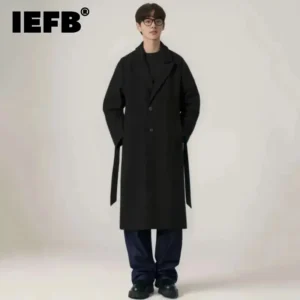 Classic Herringbone Wool Blend Overcoat with Turn-down Collar for Men