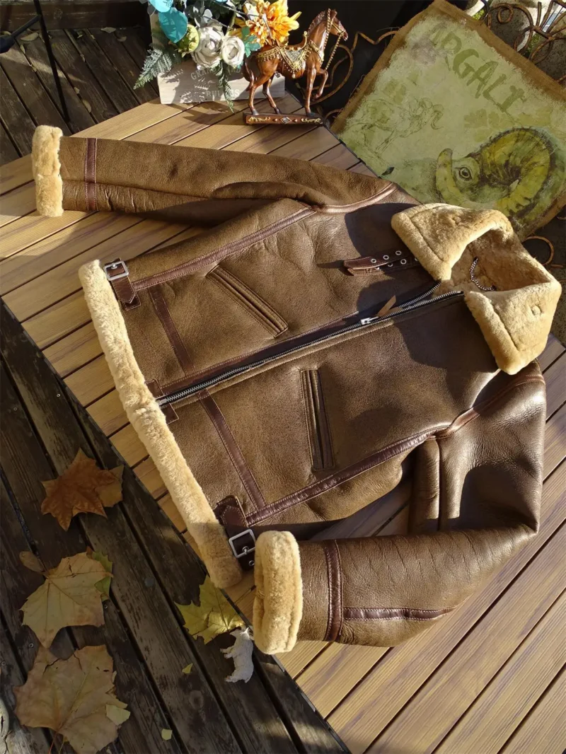 Men's Classic B3 Bomber Shearling Sheepskin Jacket with Fur Lining