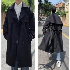 Men's Double Breasted Trench Coat Classic Long Overcoat with Belt