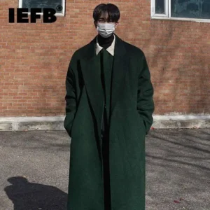 Men's Classic Wool Long Overcoat with Turn-down Collar Single Breasted