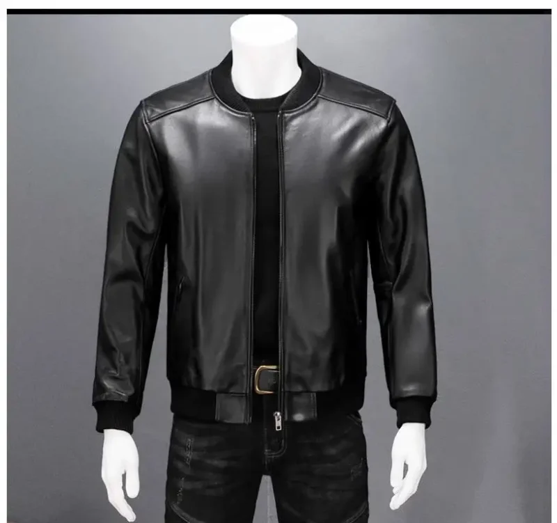 Men's Premium Genuine Sheepskin Bomber Jacket with Pockets - Image 4