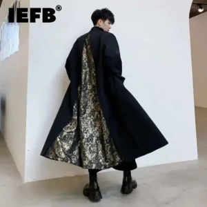 Minimalist Collarless Trench Coat with Artistic Back Print Design