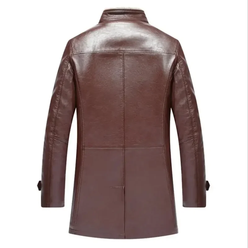 Premium Sheepskin Leather Long Parka with Fur Collar for Men - Image 4