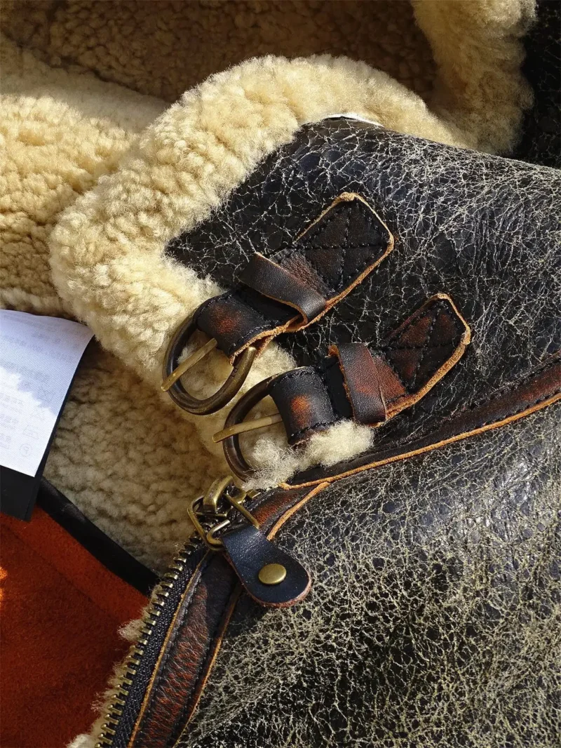 Men's Classic B6 Bomber Jacket Genuine Shearling Sheepskin Winter Coat - Image 3