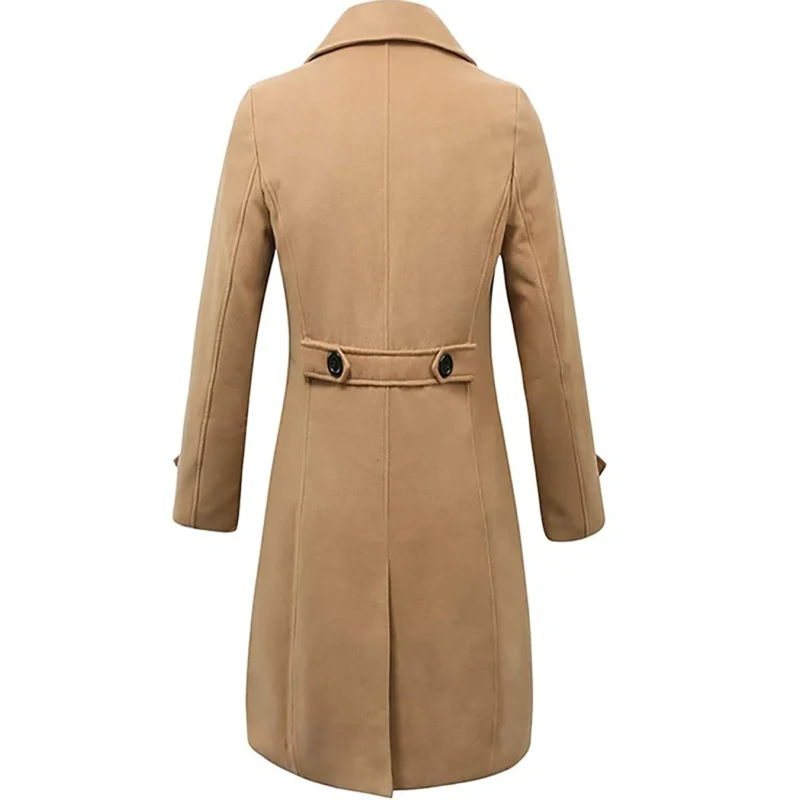 Classic Double Breasted Mid-Length Wool Blend Overcoat for Men - Image 4