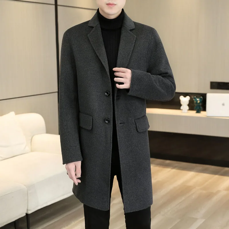 Traditional double-breasted pea coat closure with wide overlap