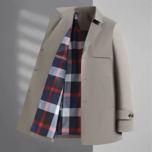 Men's Classic Single-Breasted Trench Coat - Full-Length Casual Polyester Outerwear