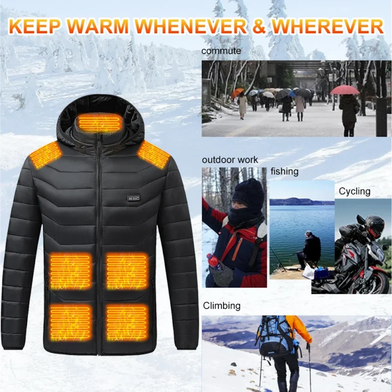 Men's Heated Winter Jacket with USB Rechargeable 21-Zone Heating System - Image 3