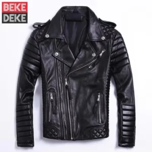 Premium Sheepskin Leather Jacket Men's Slim Fit Motorcycle Style Coat