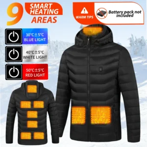 9-Zone USB Electric Heated Parka with Detachable Hood for Men