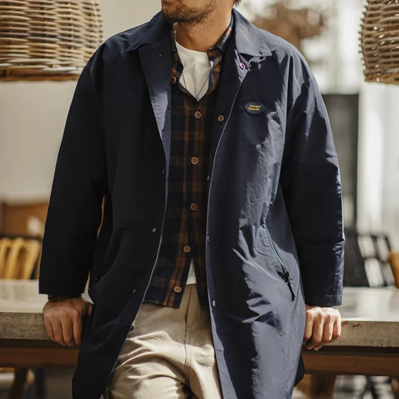 Men's Vintage Balmacaan Waterproof Trench Coat with Classic Collar