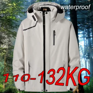 Men's Waterproof Outdoor Hiking Jacket with Hood Extended Sizes 6XL-7XL