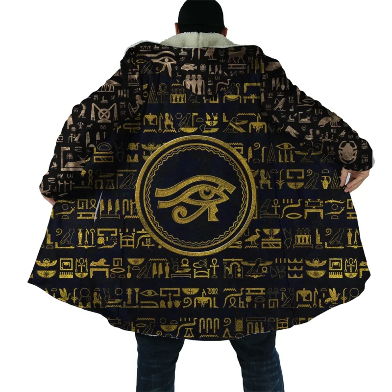 Men's Egyptian Mythology Fleece Cloak Hoodie with 3D Eye of Horus Print - Image 11