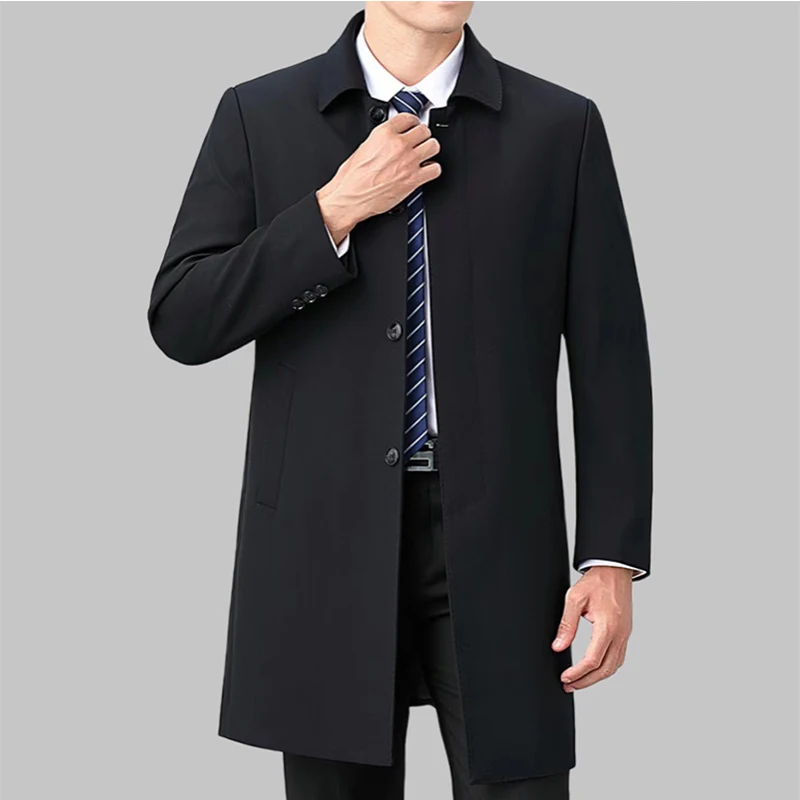 Formal double breasted wool overcoat demonstrating proper fit and proportion