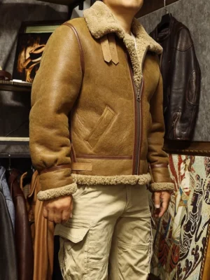 Premium Men's Shearling Leather B3 Bomber Jacket with Wool Lining