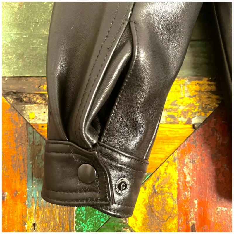 Vintage Full Grain Goatskin Leather Jacket with Turn-down Collar for Men - Image 5