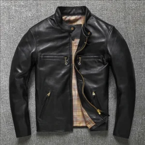 Premium Sheepskin Leather Motorcycle Jacket with Stand Collar for Men