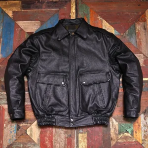 Men's Vintage Style Cowhide Leather Jacket with Turn-down Collar
