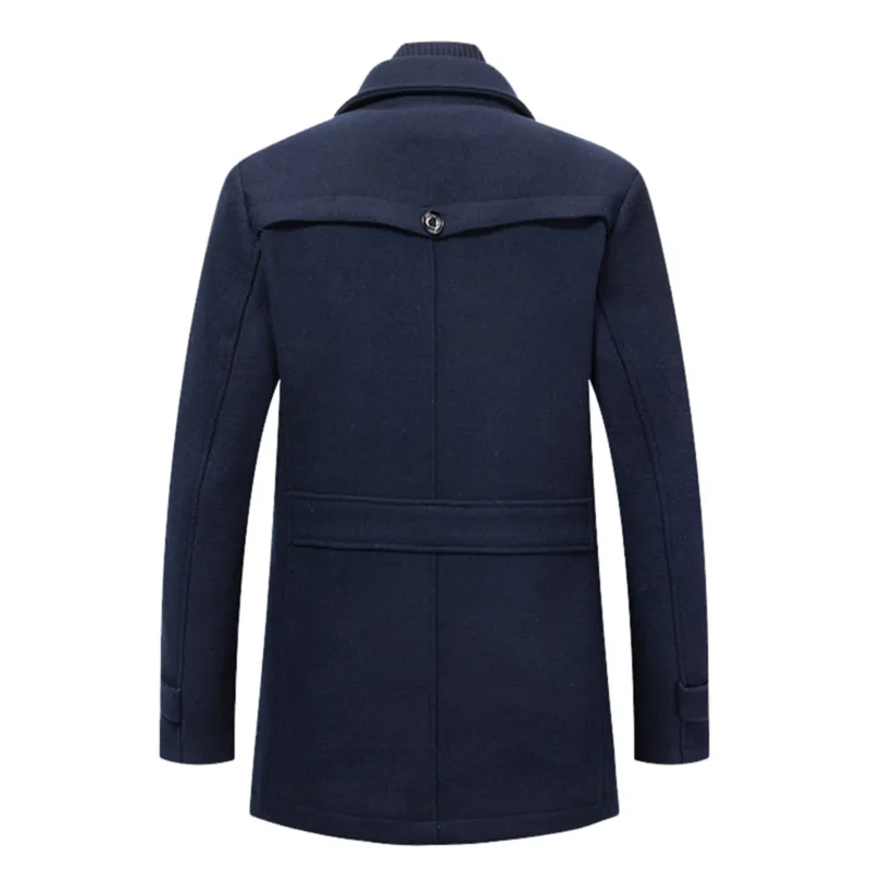 Men's Layered Turtleneck Wool-Blend Trench Coat with Zipper - Image 5