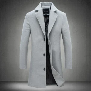 Men's Classic Wool Mid-Length Coat with Turn-Down Collar