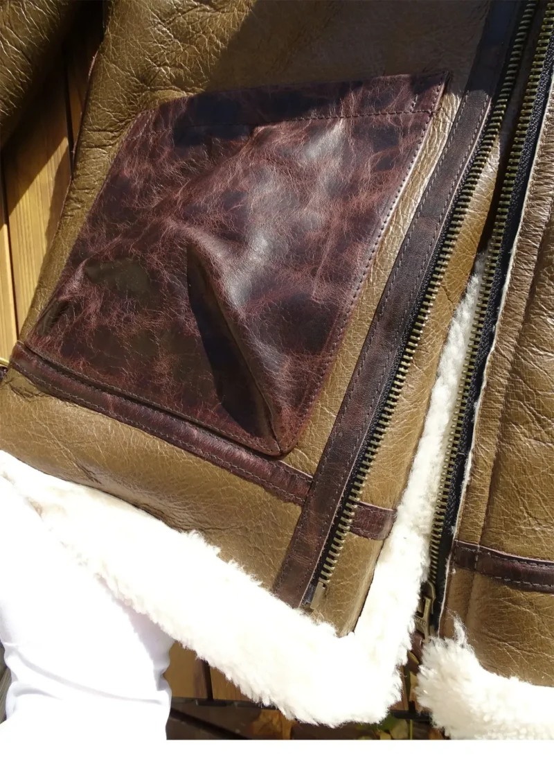 Premium Shearling Sheepskin Men's Leather Jacket with Turn-down Collar - Image 5