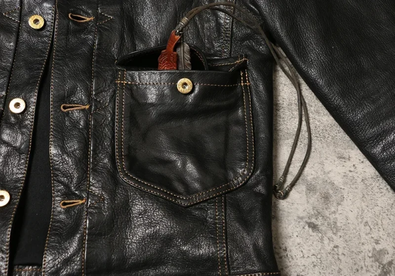 Men's Classic Goat Leather Jacket with Lapel Collar for Spring and Fall - Image 5