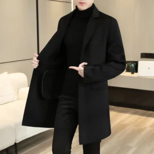 Classic Wool Blend Single Breasted Overcoat for Men