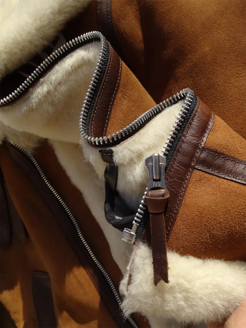Premium Merino Shearling Aviator Jacket Men's Winter Leather Coat - Image 6