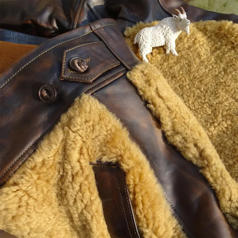 Premium Shearling Horsehide Vintage Grizzly Leather Jacket for Men - Image 5