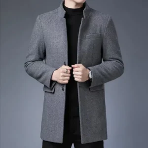 Men's Classic Wool Blend Winter Overcoat with Mandarin Collar