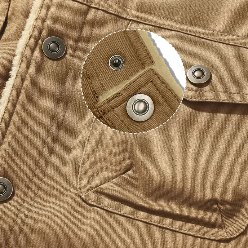 Men's Winter Shearling Lined Coat with Button Front and Turn-down Collar - Image 2