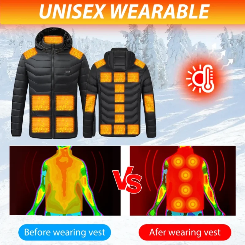 Men's Heated Winter Jacket with USB Rechargeable 21-Zone Heating System - Image 4