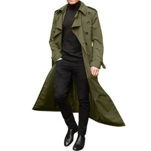 Classic Men's Double Breasted Trench Coat Extra Long Spring Autumn Windbreaker
