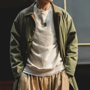 Men's Cotton Mid-Length Trench Coat with Contrast Detail
