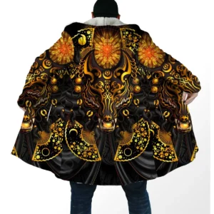 Japanese Fox Print Fleece Hooded Cloak Cape Coat for Men and Women