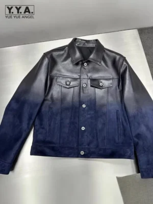 Premium Sheepskin Leather Motorcycle Jacket with Gradient Finish for Men
