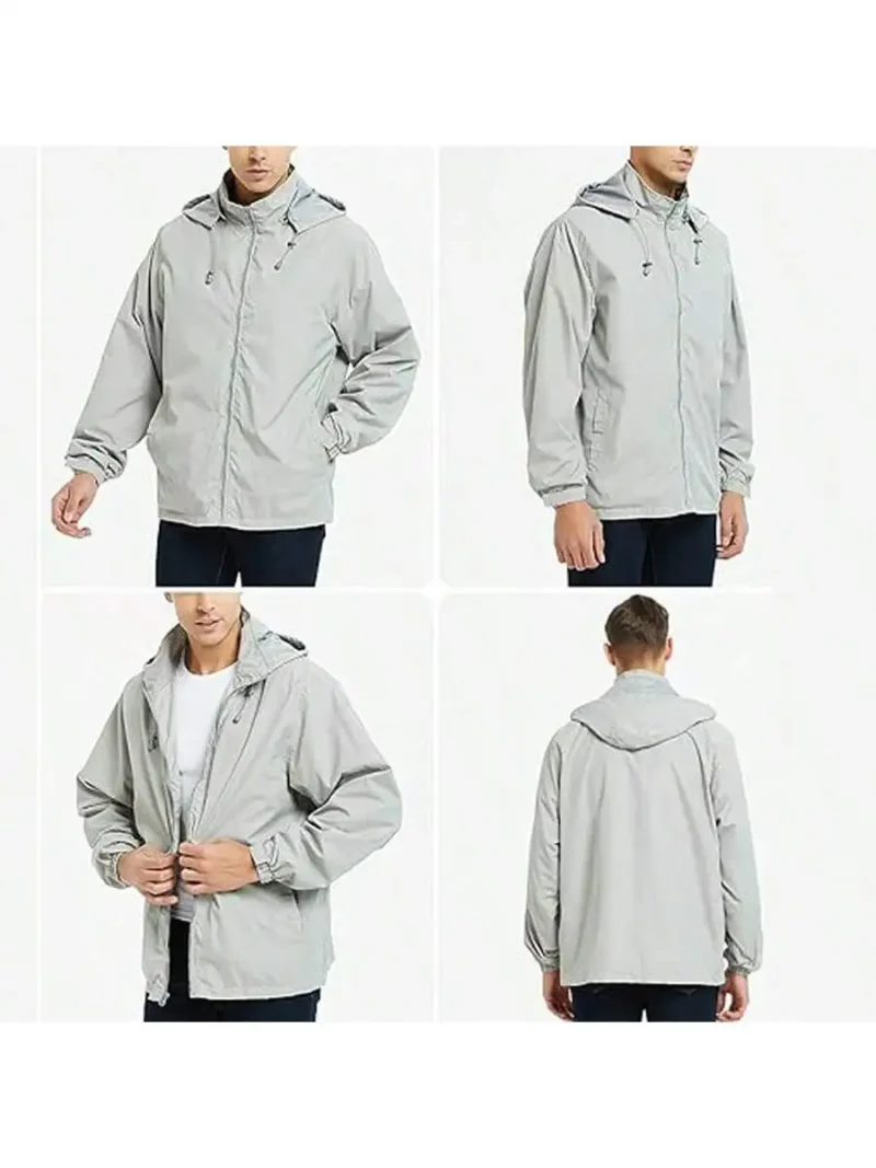 Men's Lightweight Waterproof Hooded Windbreaker Jacket with Zipper - Image 5