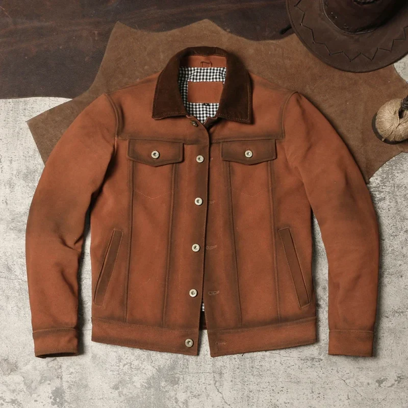 Men's Premium Cowhide Leather Jacket with Distressed Lapel for Casual Wear - Image 7