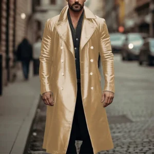 Vintage Style Faux Leather Slim Fit Zippered Trench Coat for Men