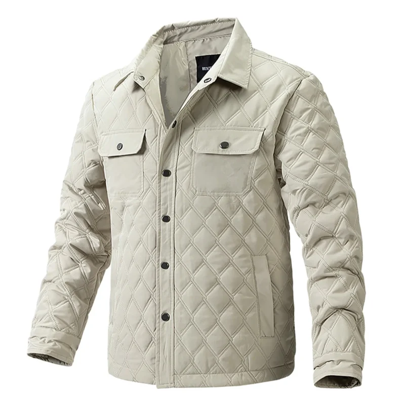 Men's Diamond Plaid Casual Jacket with Lapel Collar and Double Pockets - Image 4