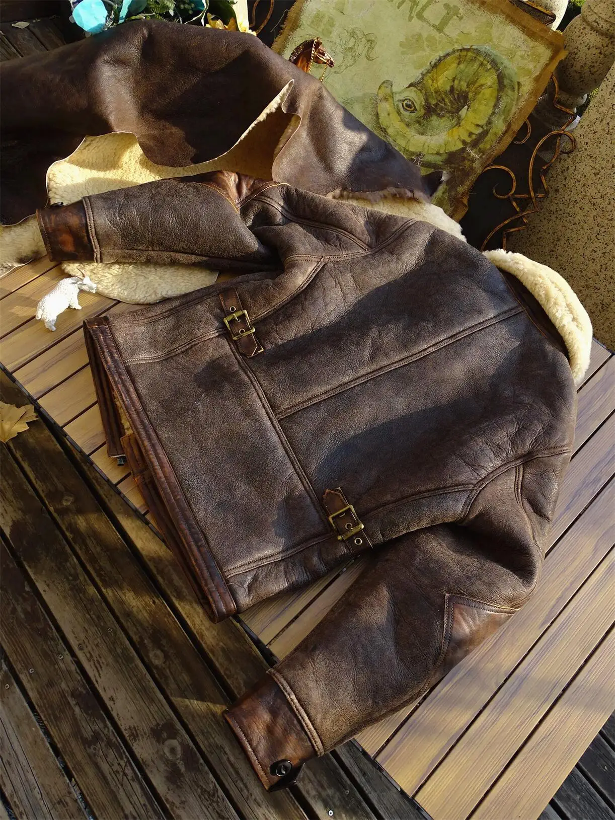 Premium shearling aviator jacket for extreme cold protection