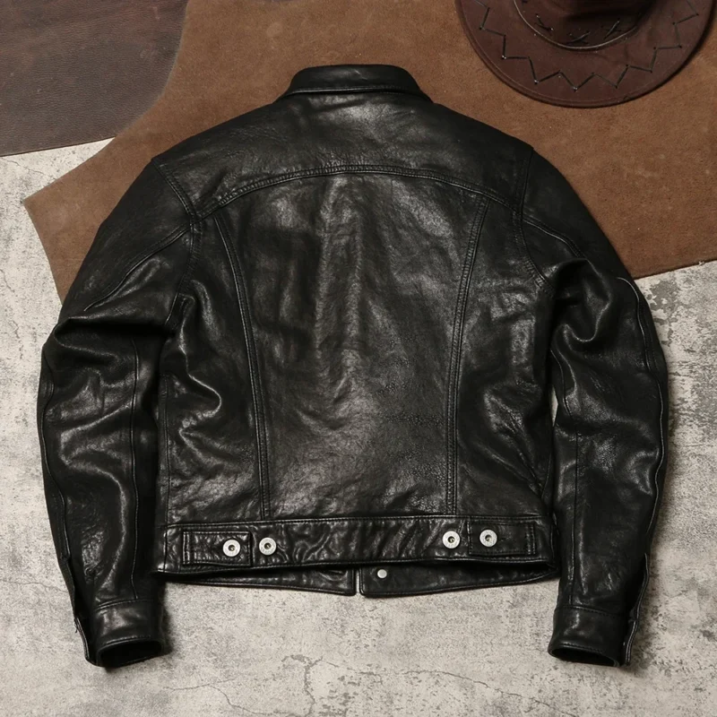 Vintage Washed Sheepskin Leather Jacket with Cargo Pockets for Men - Image 2
