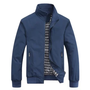 Men's Casual Bomber Jacket with Stand Collar - Solid Color Zip-Up