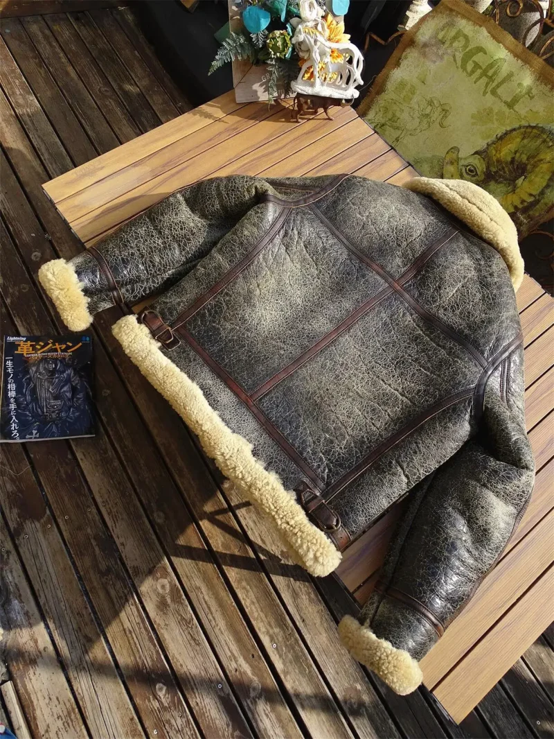 Men's Classic B6 Bomber Jacket Genuine Shearling Sheepskin Winter Coat - Image 4