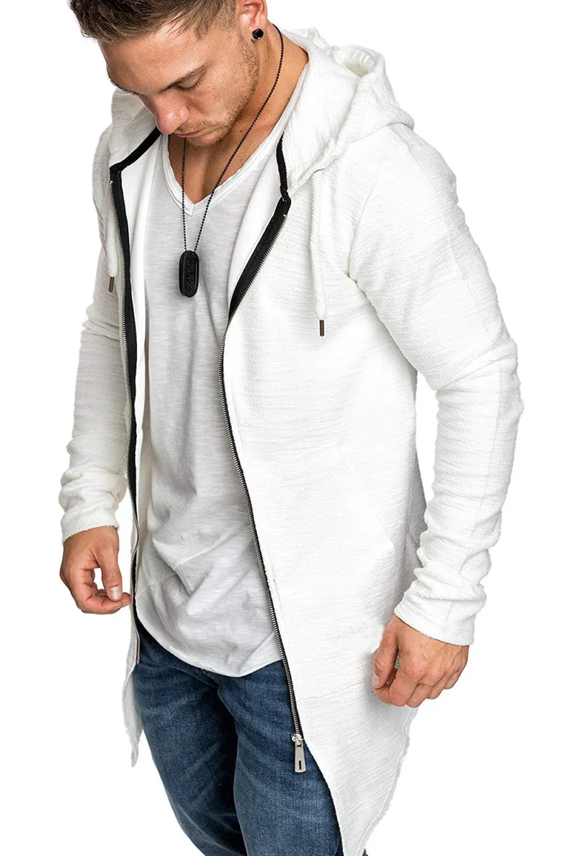 Men's Cotton Casual Hooded Trench Coat with Zipper Closure - Image 5