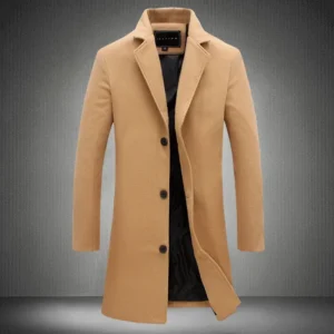 Men's Classic Wool Blend Trench Coat Single Breasted Slim Fit