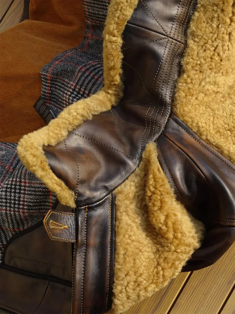 Premium Shearling Horsehide Vintage Grizzly Leather Jacket for Men - Image 6