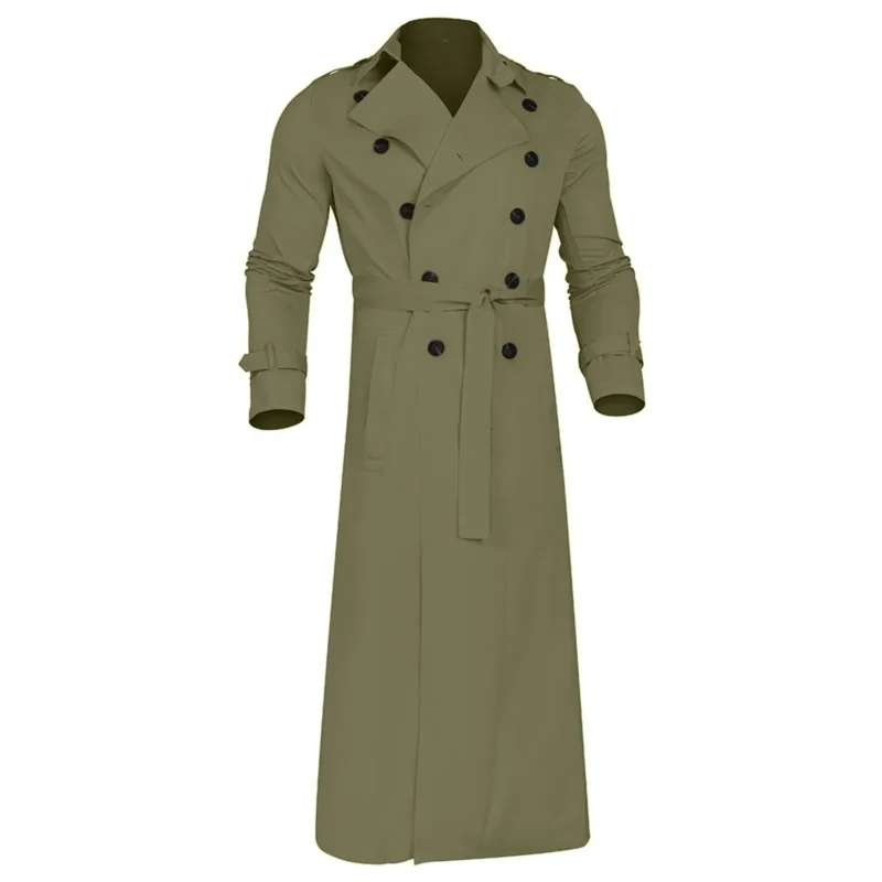 Classic Men's Double Breasted Trench Coat Extra Long Spring Autumn Windbreaker - Image 5