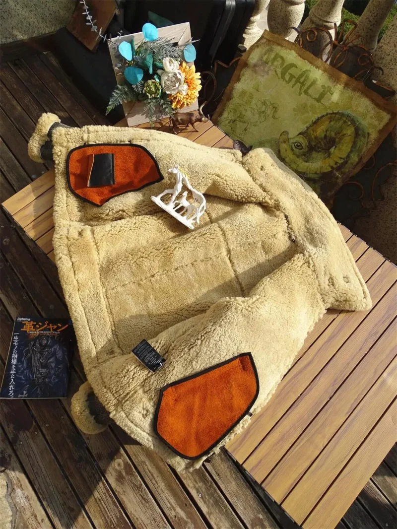 Men's Classic B6 Bomber Jacket Genuine Shearling Sheepskin Winter Coat - Image 2