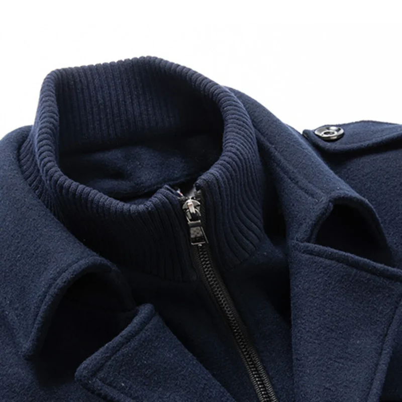 Men's Layered Turtleneck Wool-Blend Trench Coat with Zipper - Image 6